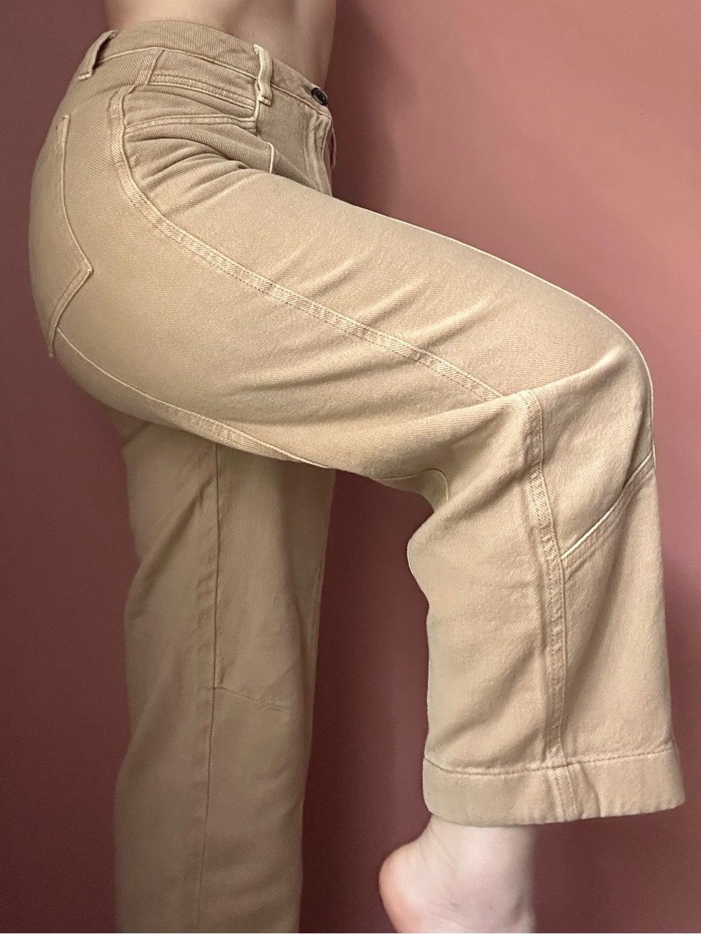 ASOS Design tan high-waisted wide-leg cotton pants - Picture 4 of 8